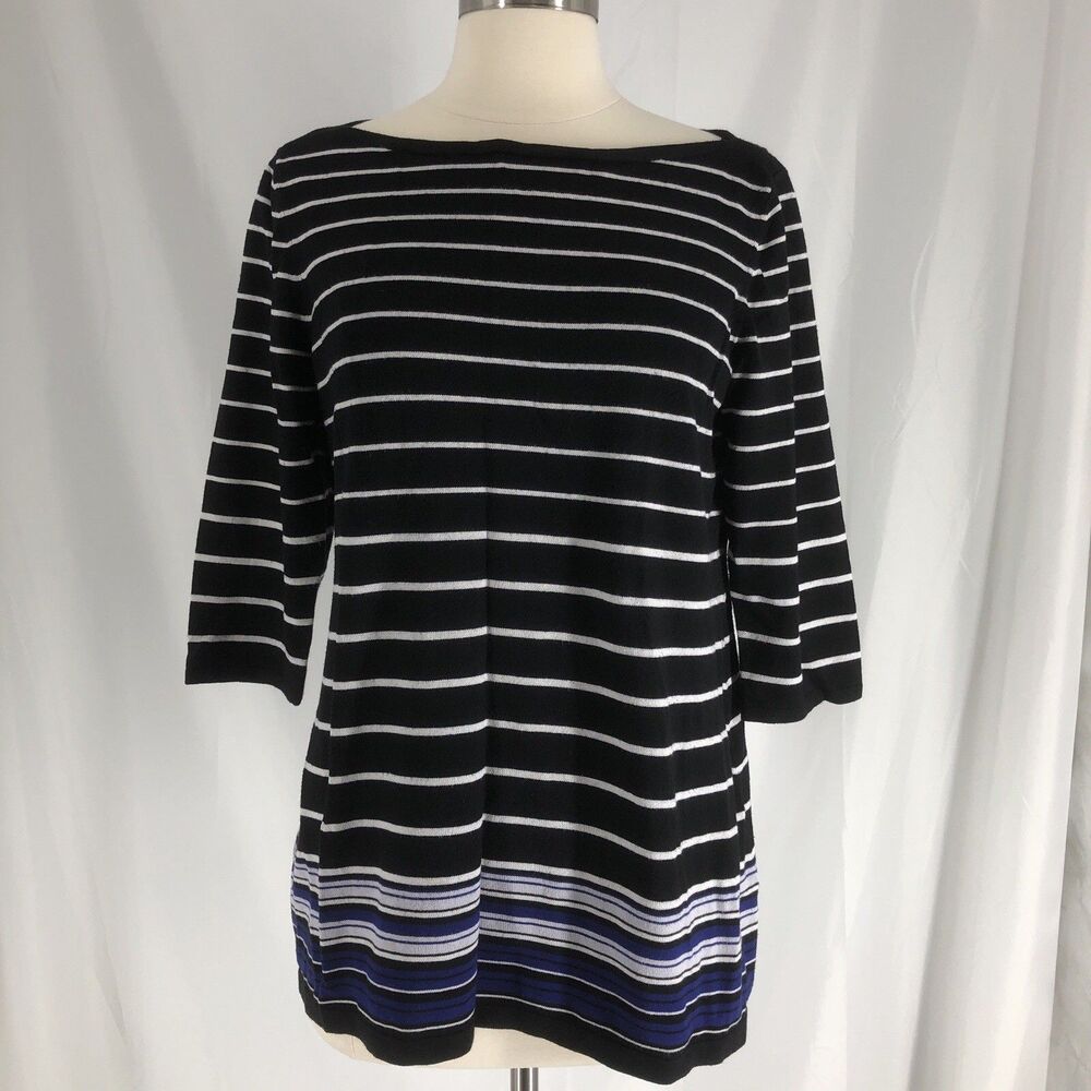 White House Black Market Boatneck Sweater, Sz Large Black With White stripes
